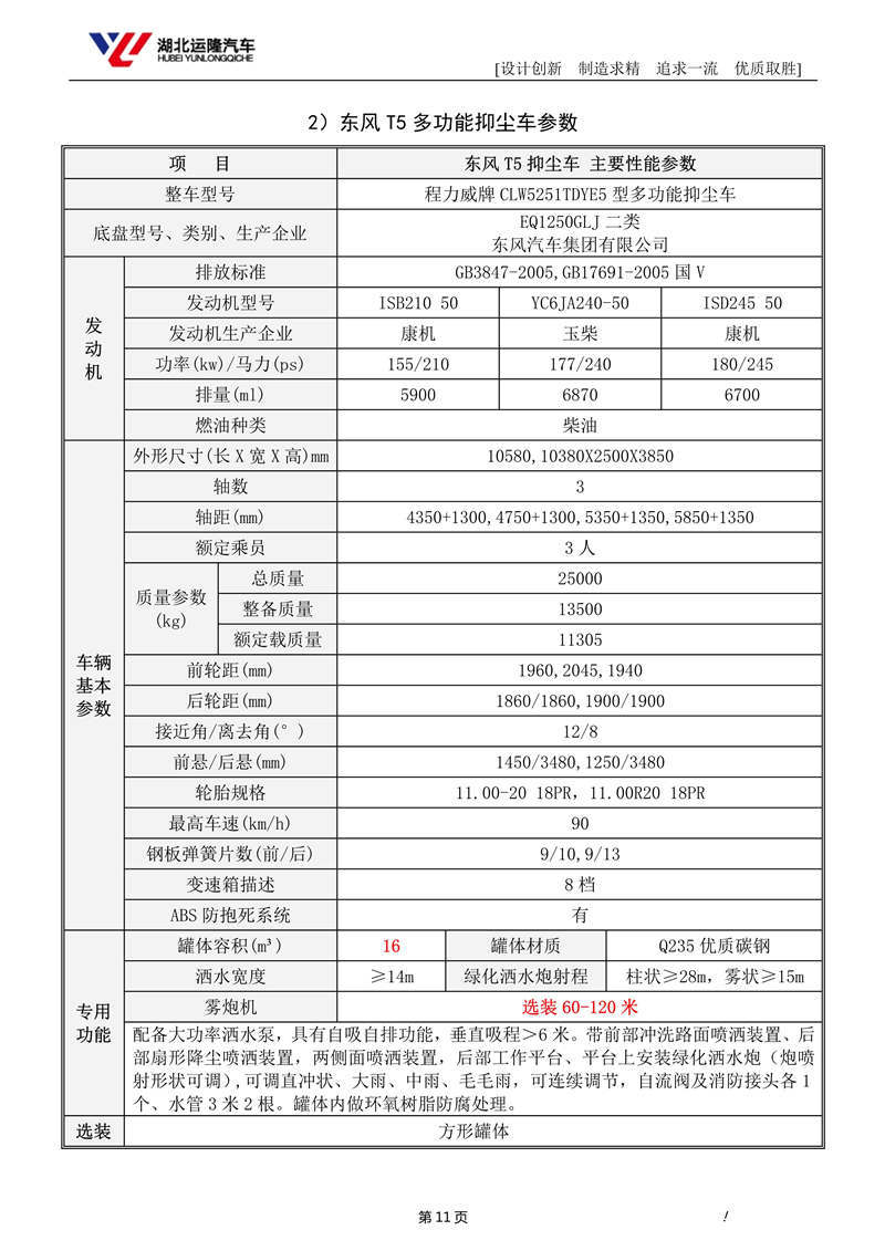 16噸東風(fēng)T5多功能抑塵車資料（圓罐、60-120米霧炮）(圖5)